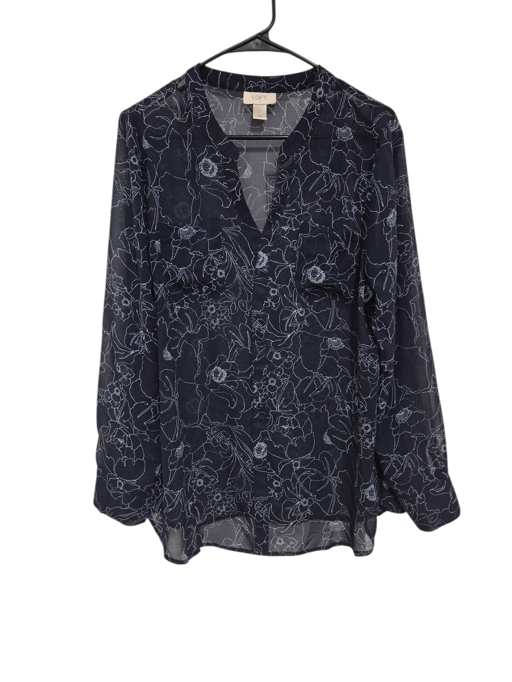 LOFT Ann Taylor Floral Sheer Split-Neck Long Sleeve Blouse - Picture 4 of 9